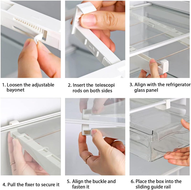URALFA Fridge Drawer Organizer, Adjustable Refrigerator Drawers for Fruit and Vegetable, Pull Out with Handle, Shelf Holder Storage Box, Fit for Fridge Shelf Under 1.1" - Image 5
